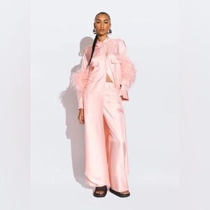 Lapointe Elegant Pink Feather-Trimmed gown